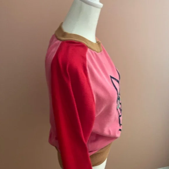 French Bulldog Graphic Sweater | Colorblock Pink & Red | Cute Statement Knit Top - Picture 4 of 5